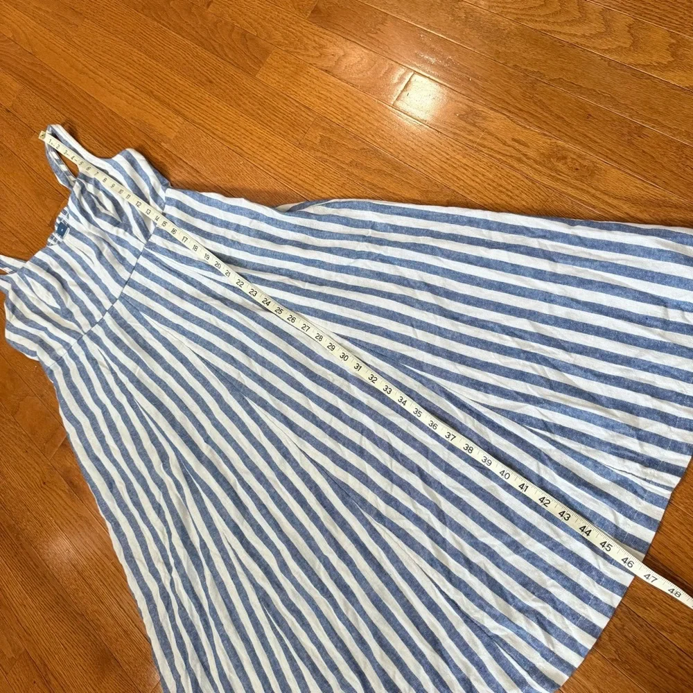 Old Navy Striped Midi Fit & Flare Linen Dress Women’s Medium Blue White Coastal - Picture 7 of 7